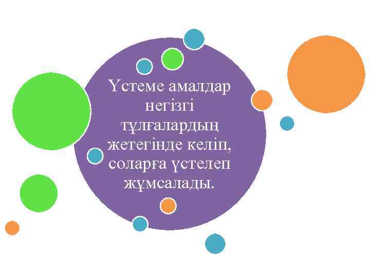 Үстеме амалдар негізгі тұлғалардың жетегінде келіп, соларға үстелеп жұмсалады. 