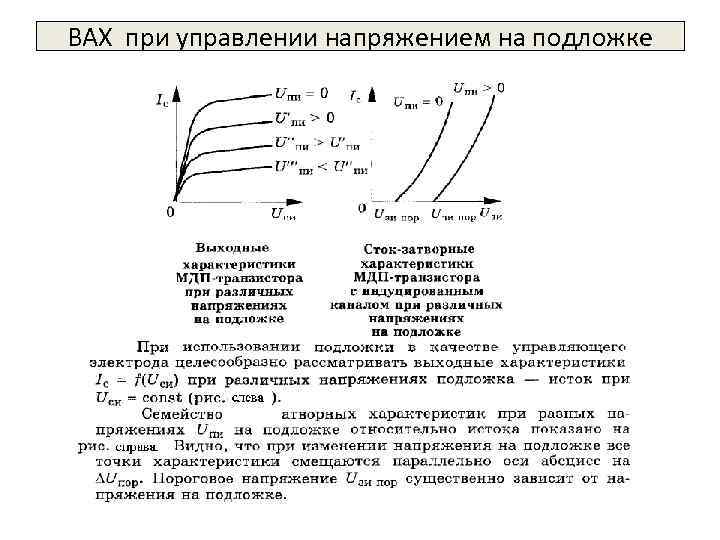 ВАХ при управлении напряжением на подложке 