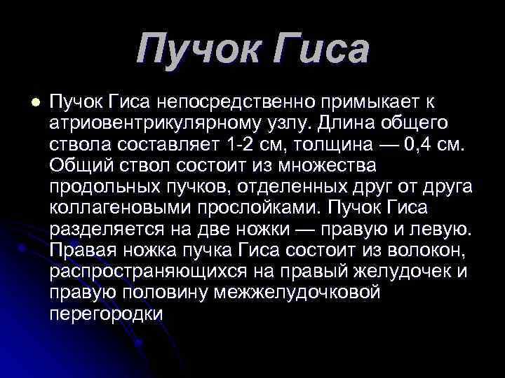 Пучок Гиса l Пучок Гиса непосредственно примыкает к атриовентрикулярному узлу. Длина общего ствола составляет