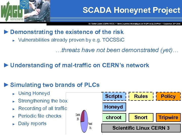 SCADA Honeynet Project Dr. Stefan Lüders (CERN IT/CO) ― 5ème Journées Informatiques de l’IN