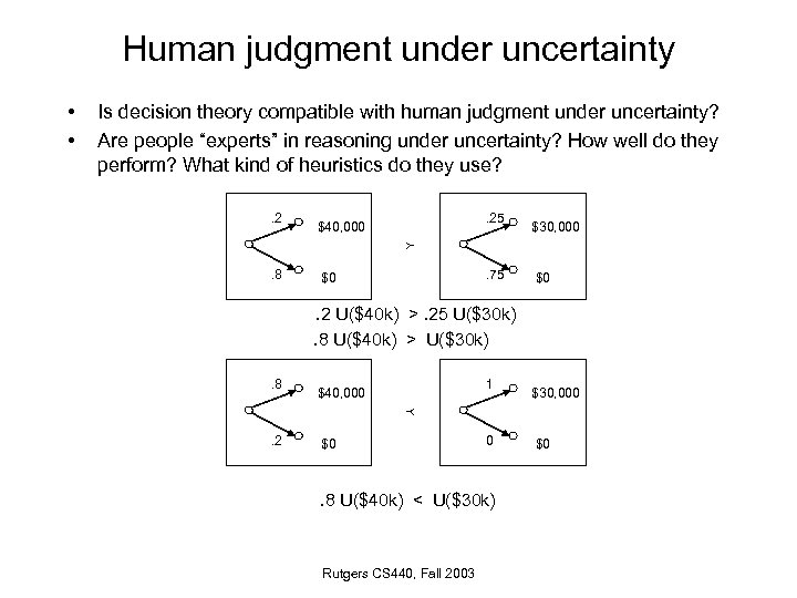 Human judgment under uncertainty • • Is decision theory compatible with human judgment under