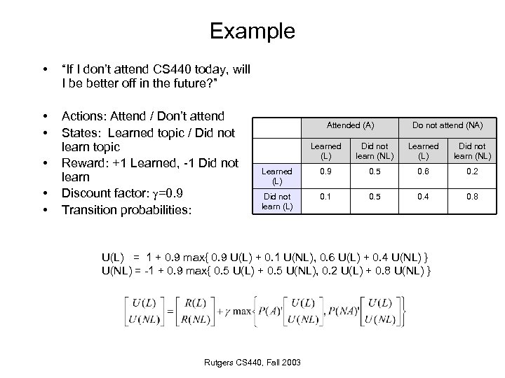 Example • “If I don’t attend CS 440 today, will I be better off