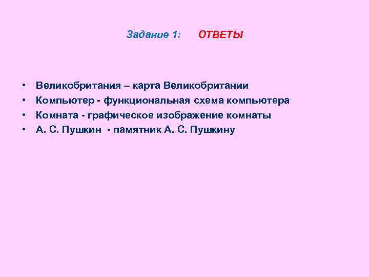 Задание 1: • • ОТВЕТЫ Великобритания – карта Великобритании Компьютер - функциональная схема компьютера