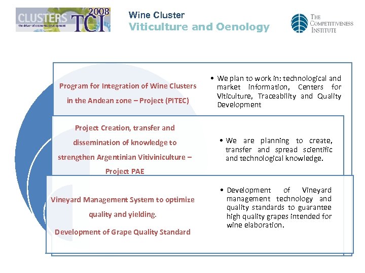 Wine Cluster Viticulture and Oenology Program for Integration of Wine Clusters in the Andean