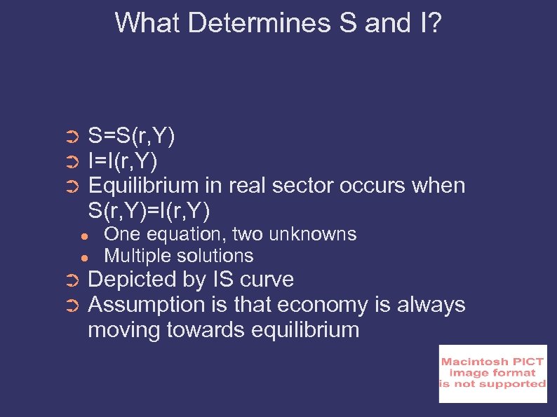 What Determines S and I? ➲ ➲ ➲ S=S(r, Y) I=I(r, Y) Equilibrium in