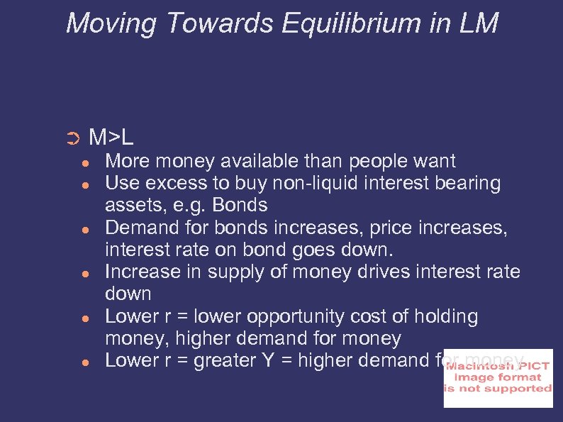 Moving Towards Equilibrium in LM ➲ M>L ● ● ● More money available than