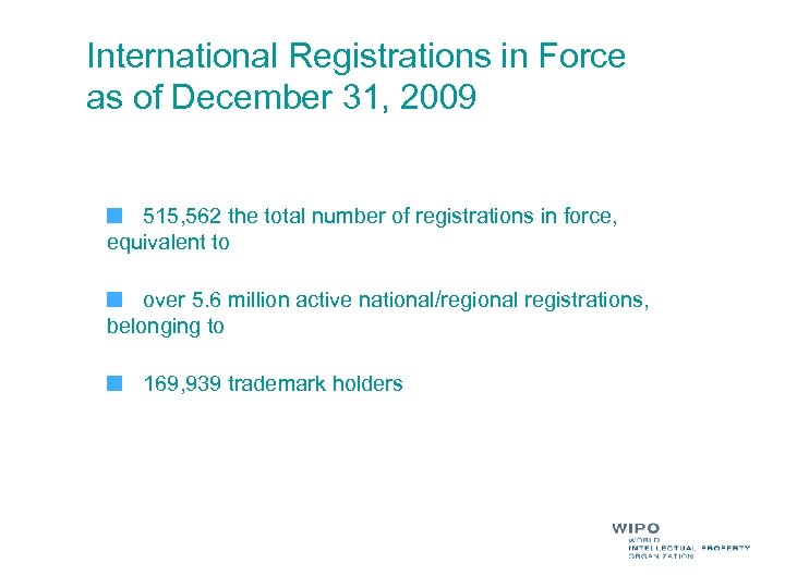 International Registrations in Force as of December 31, 2009 515, 562 the total number