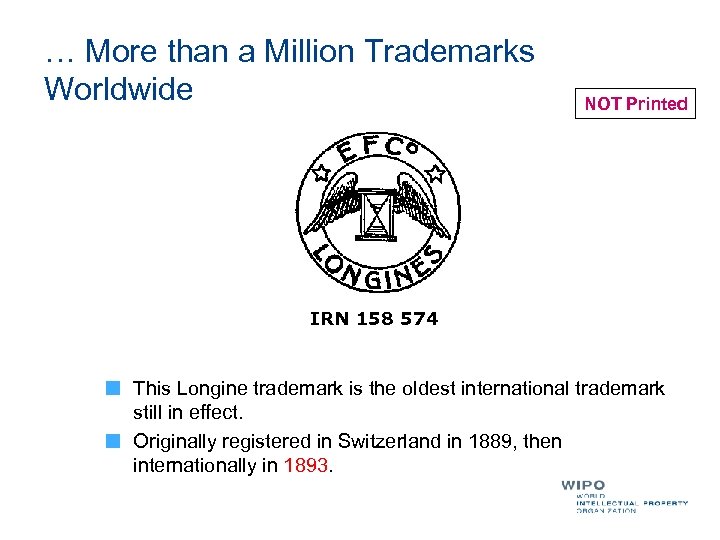 … More than a Million Trademarks Worldwide NOT Printed IRN 158 574 This Longine