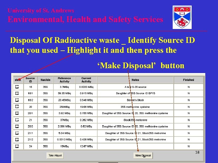 University of St. Andrews Environmental, Health and Safety Services Disposal Of Radioactive waste _