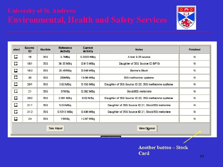 University of St. Andrews Environmental, Health and Safety Services Another button – Stock Card
