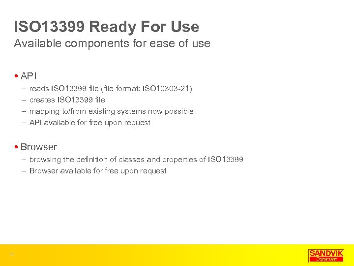 ISO 13399 Ready For Use Available components for ease of use API – –