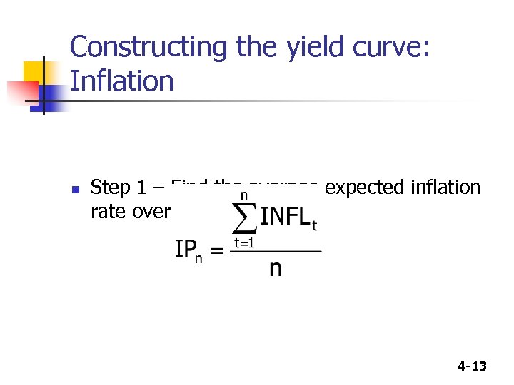 Constructing the yield curve: Inflation n Step 1 – Find the average expected inflation