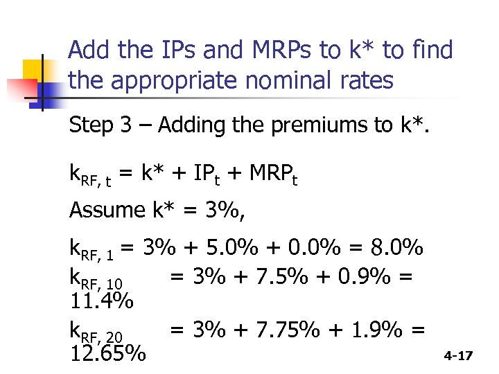 Add the IPs and MRPs to k* to find the appropriate nominal rates Step