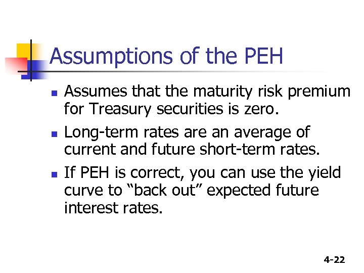 Assumptions of the PEH n n n Assumes that the maturity risk premium for