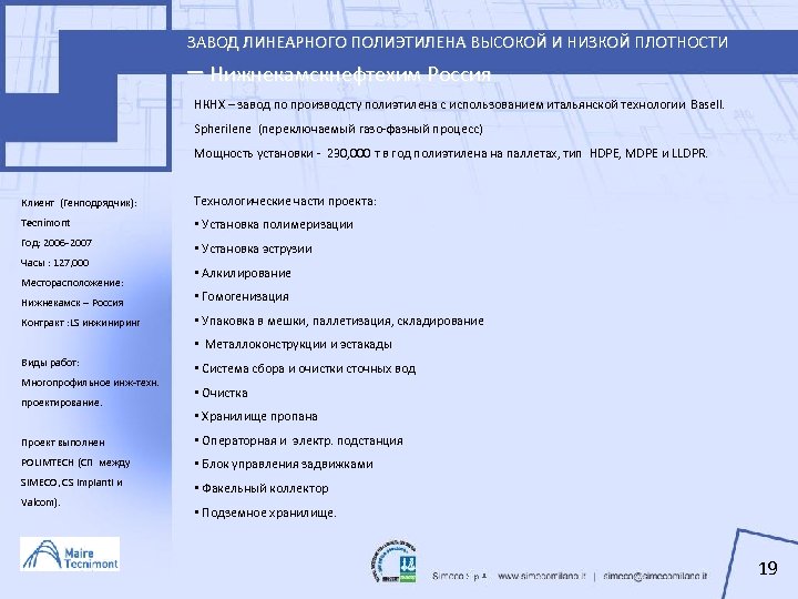 ЗАВОД ЛИНЕАРНОГО ПОЛИЭТИЛЕНА ВЫСОКОЙ И НИЗКОЙ ПЛОТНОСТИ – Нижнекамскнефтехим Россия НКНХ – завод по