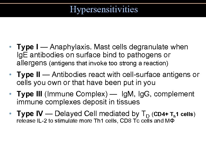 Hypersensitivities • Type I — Anaphylaxis. Mast cells degranulate when Ig. E antibodies on