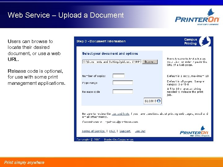 Web Service – Upload a Document Users can browse to locate their desired document,