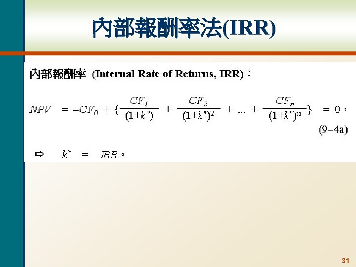 內部報酬率法(IRR) 31 