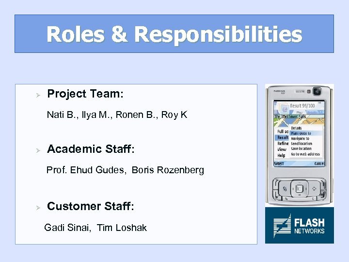 Roles & Responsibilities Ø Project Team: Nati B. , Ilya M. , Ronen B.