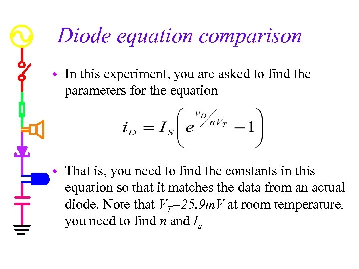 Diode equation comparison w In this experiment, you are asked to find the parameters