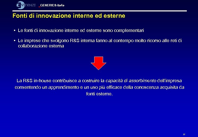 GENERICS Italia Fonti di innovazione interne ed esterne • Le fonti di innovazione interne