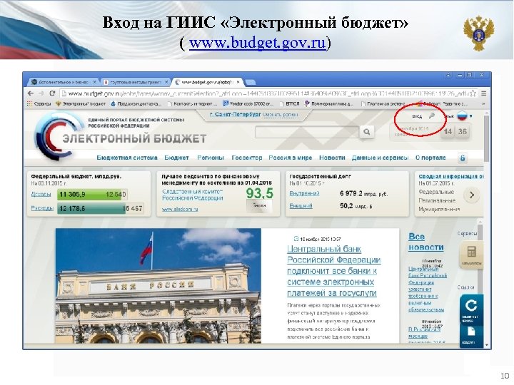 Вход на ГИИС «Электронный бюджет» ( www. budget. gov. ru) 10 