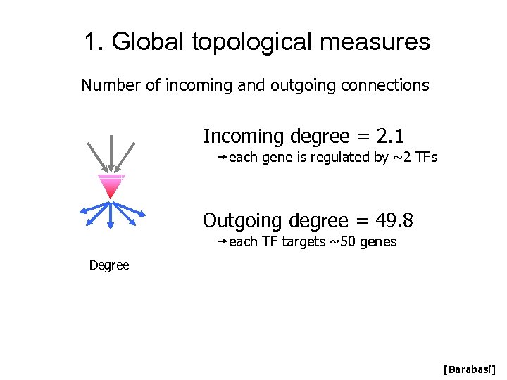 1. Global topological measures Number of incoming and outgoing connections Incoming degree = 2.