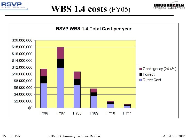 WBS 1. 4 costs (FY 05) 25 P. Pile RSVP Preliminary Baseline Review April