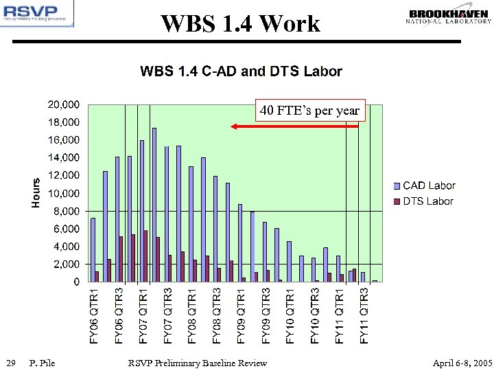 WBS 1. 4 Work 40 FTE’s per year 29 P. Pile RSVP Preliminary Baseline