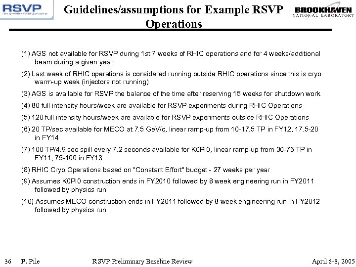 Guidelines/assumptions for Example RSVP Operations (1) AGS not available for RSVP during 1 st