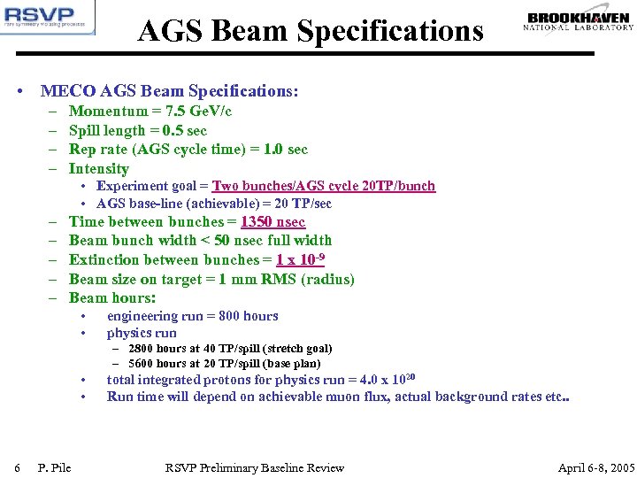 AGS Beam Specifications • MECO AGS Beam Specifications: – – Momentum = 7. 5