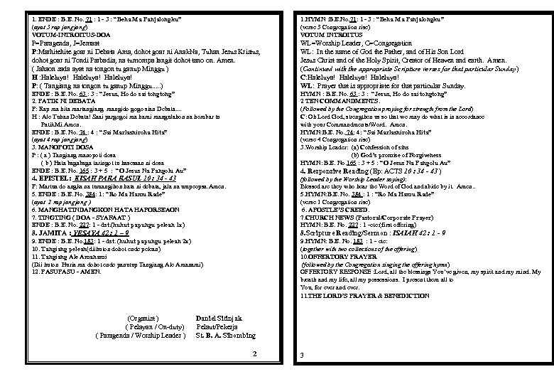 1. ENDE : B. E. No. 71 : 1 - 3 : “Beha Ma