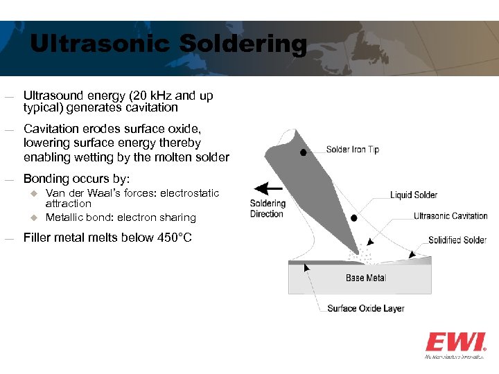 Ultrasonic Soldering ― Ultrasound energy (20 k. Hz and up typical) generates cavitation ―