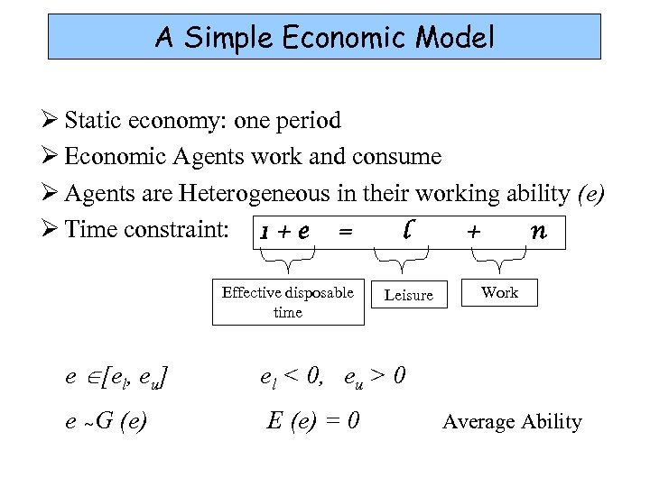A Simple Economic Model Ø Static economy: one period Ø Economic Agents work and