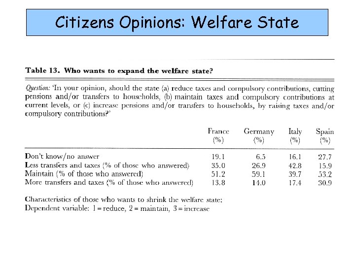 Citizens Opinions: Welfare State 