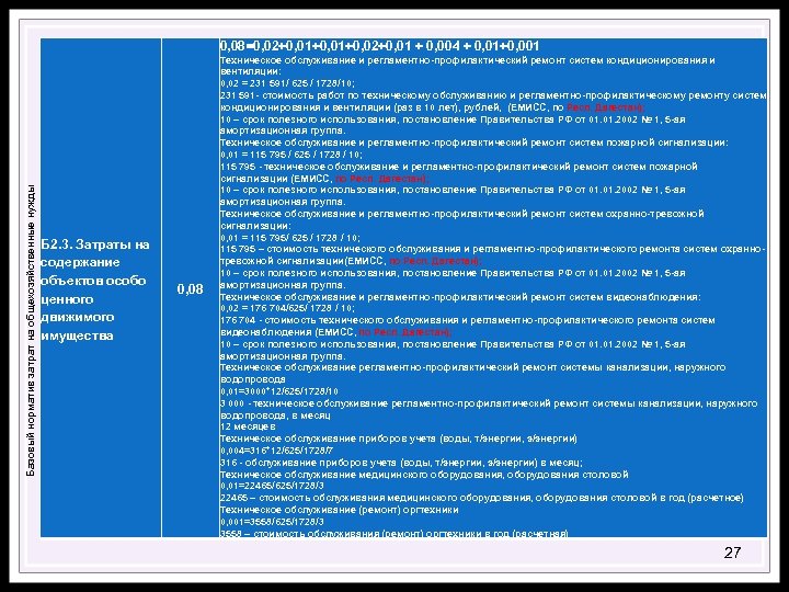 Базовый норматив затрат на общехозяйственные нужды 0, 08=0, 02+0, 01+0, 02+0, 01 + 0,