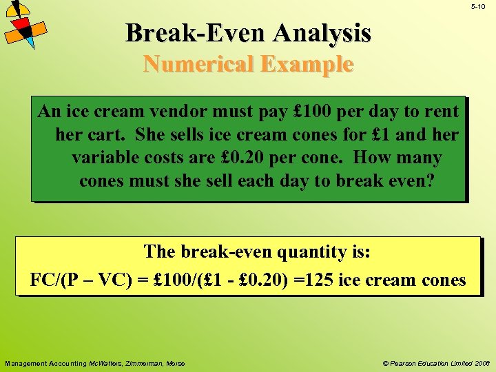 5 -10 Break-Even Analysis Numerical Example An ice cream vendor must pay £ 100