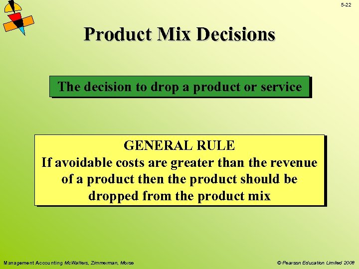 5 -22 Product Mix Decisions The decision to drop a product or service GENERAL