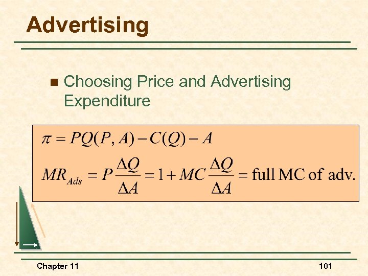 Advertising n Choosing Price and Advertising Expenditure Chapter 11 101 