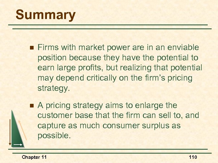 Summary n Firms with market power are in an enviable position because they have