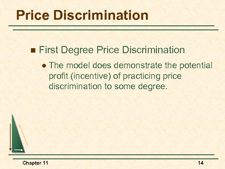 Price Discrimination n First Degree Price Discrimination l Chapter 11 The model does demonstrate
