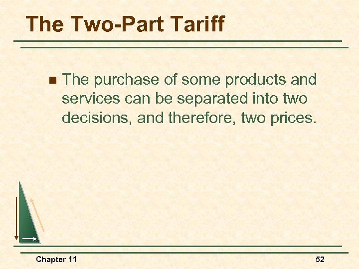 The Two-Part Tariff n The purchase of some products and services can be separated