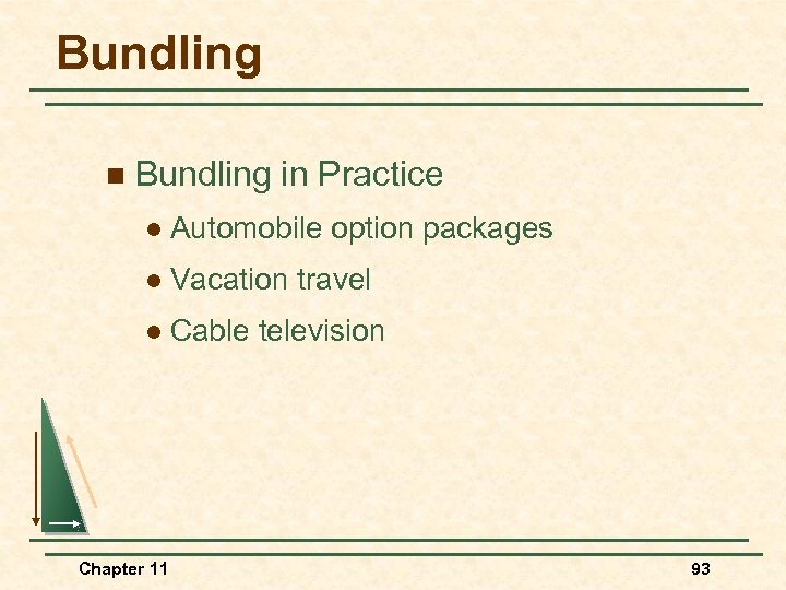 Bundling n Bundling in Practice l Automobile option packages l Vacation travel l Cable