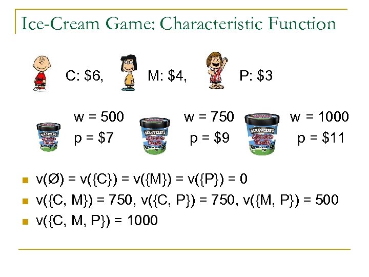 Ice-Cream Game: Characteristic Function C: $6, w = 500 p = $7 n n