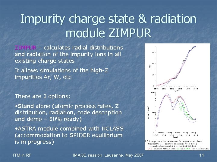 Impurity charge state & radiation module ZIMPUR – calculates radial distributions and radiation of