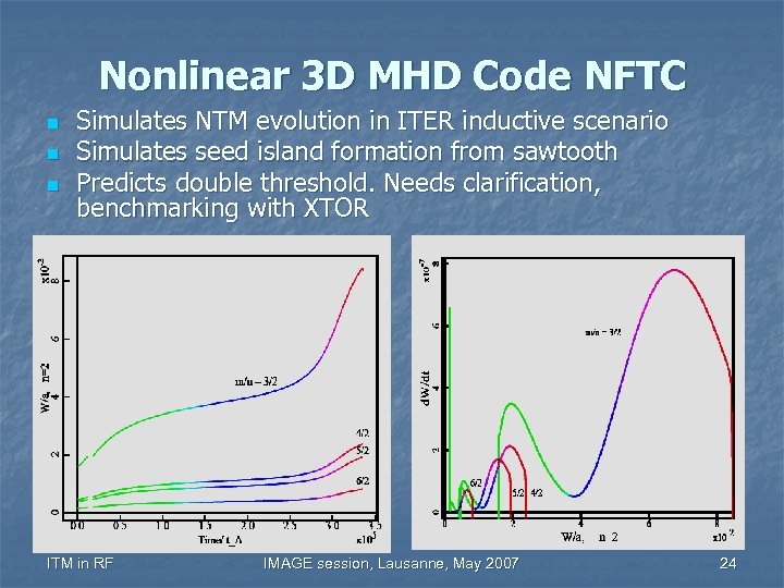 Nonlinear 3 D MHD Code NFTC n n n Simulates NTM evolution in ITER