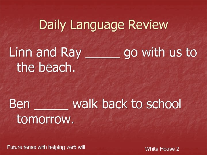 Daily Language Review Linn and Ray _____ go with us to the beach. Ben