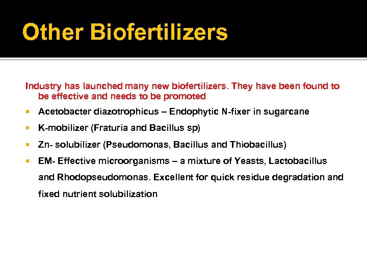 Other Biofertilizers Industry has launched many new biofertilizers. They have been found to be