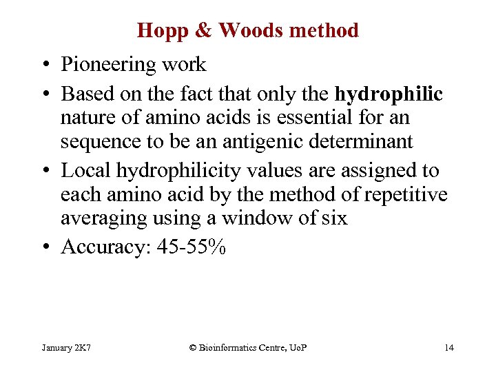 Hopp & Woods method • Pioneering work • Based on the fact that only