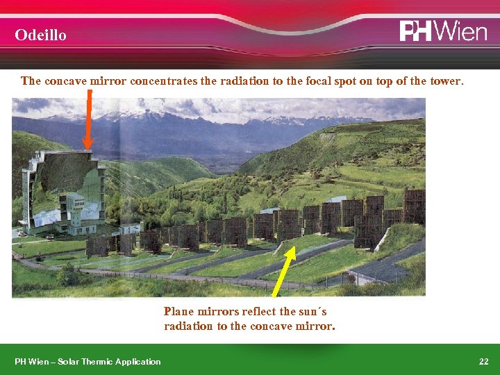 Odeillo The concave mirror concentrates the radiation to the focal spot on top of